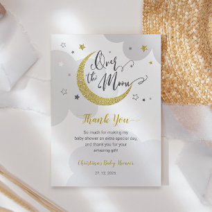 Carte De Remerciements Au-dessus du Baby shower Lune Grey Gold Stars