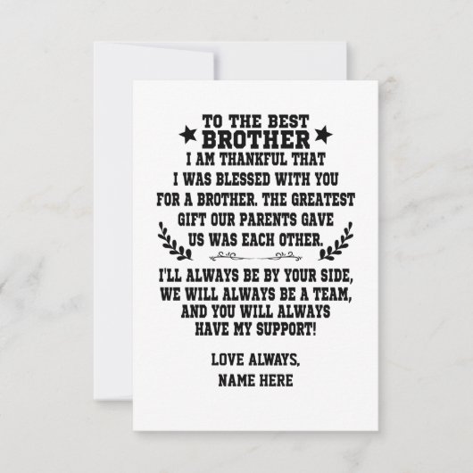 Carte De Remerciements Au Meilleur Frère De Soeur Ou Frère (Devant)