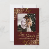 Carte De Remerciements Auburn & Gold Love & Thanks Photo & Note Mariage (Devant)