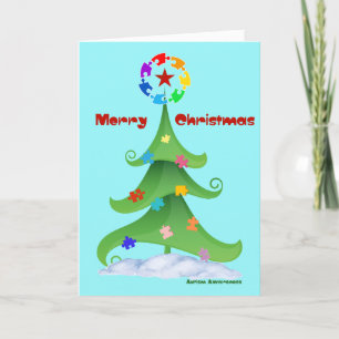 Carte De Remerciements Autisme Noël arbre puzzle sensibilisation amour