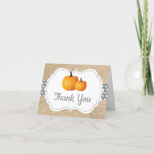 Carte De Remerciements Automne Bâche de jute orange grise et blanche à mo