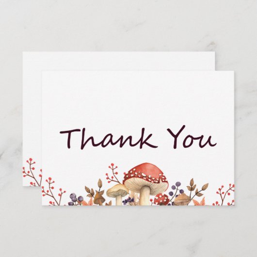 Carte De Remerciements Automne Champignons, Plantes et Feuille automne pl (Devant / Derrière)