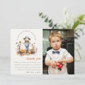 Carte De Remerciements Automne Citrouille Scarecrow Harvest Enfants Photo (Debout devant)