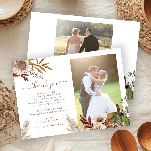Carte De Remerciements Autumn fall botanical rustic photo wedding