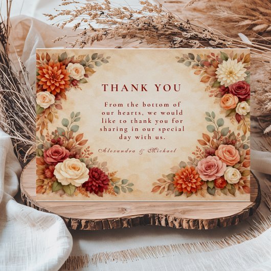 Carte De Remerciements Autumn Floral Romance Wedding