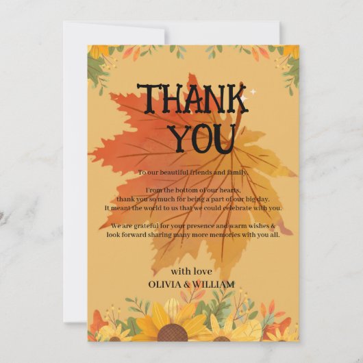 Carte De Remerciements Autumn Floral Thanksgiving Dinner  (Devant)