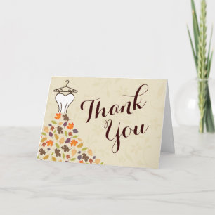 Carte De Remerciements Autumn Leaves Wedding Dress Thank You