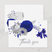 carte de remerciements aux fleurs d'argent bleu (Devant / Derrière)
