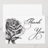 Carte de remerciements aux fleurs noires et blanch (Devant / Derrière)