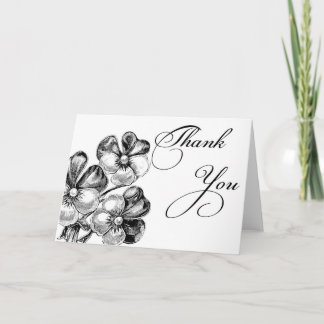 Carte de remerciements aux fleurs noires et blanch