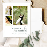 Carte De Remerciements Avec amour et Gratitude Photo, Mariage vert<br><div class="desc">Merci à vos invités avec cet élégant et moderne collage mariage carte de remerciements trois photos! Design blanc et vert épuré et simple avec l'expression "avec notre amour et notre gratitude" dans un mélange de typographie moderne bloc et de calligraphie manuscrite moderne. Retournez avec la zone pour votre message et...</div>