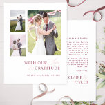 Carte De Remerciements Avec Amour & Gratitude Photo Mariage rose Bourgogn<br><div class="desc">Merci à vos invités avec cet élégant et moderne collage mariage carte de remerciements trois photos! Design blanc, bordeaux et rose poussiéreux propre et simple avec l'expression "avec notre amour et notre gratitude" dans un mélange de typographie moderne de bloc et de calligraphie manuscrite moderne. Retournez avec la zone pour...</div>