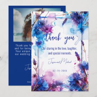 Carte De Remerciements 💍 Avec photo Cornflowers et Lavender Bliss