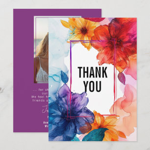 Carte De Remerciements Avec photo violet Anemone Dreamscape Mariage