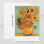 Carte de remerciements avec van Gogh Sunflowers (Devant / Derrière)