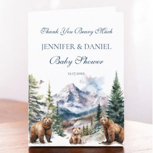 Carte De Remerciements Aventure de la famille ours Montagne enneigée Baby