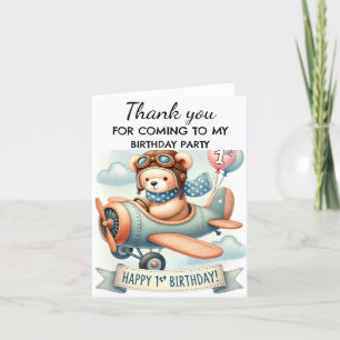 Carte De Remerciements Avion 1er Anniversaire Fête Boy Cute