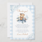 Carte De Remerciements Avion Teddy Bear Bleu 1er anniversaire (Devant)