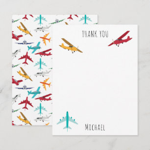 Carte De Remerciements Avions colorés Motif Enfants Nom personnalisé