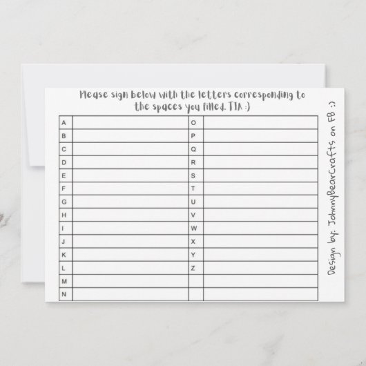 Carte De Remerciements B&W Abc Tpc #1 (Dos)