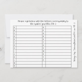 Carte De Remerciements B&W Abc Tpc #1