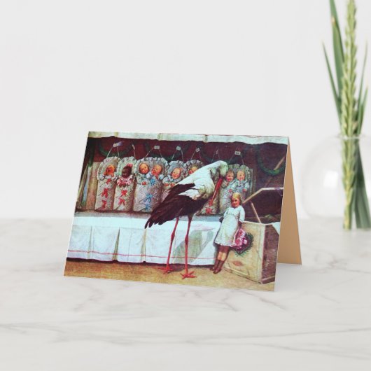 CARTE DE REMERCIEMENTS BABILLAGE DE NOUVEAU-NÉ BÉBÉ CIGOGNE (Devant)