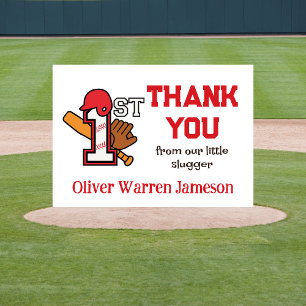 Carte De Remerciements Baby Boy's 1st Birthday Baseball Slugger