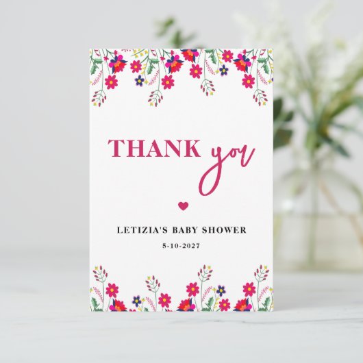 Carte De Remerciements Baby Floral mexicain en Baby shower de fleurs (Debout devant)
