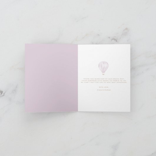 Carte De Remerciements Baby Girl rose Hot Air Balloon (Intérieur)