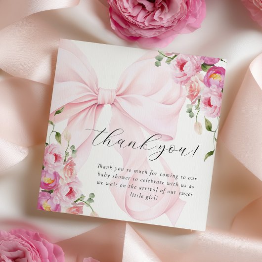 Carte De Remerciements Baby In Bloom Bow Pink