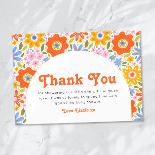 Carte De Remerciements Baby in Bloom Retro Fleur sauvage Baby shower