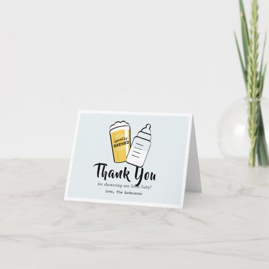 Carte De Remerciements Baby is Brewing Beer Baby Bottle Blue Baby Shower (Devant)