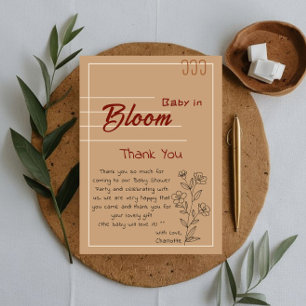 Carte De Remerciements Baby Minimaliste Fleur de Bébé Shower de Fleurs Sa