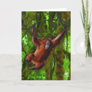 Carte De Remerciements Baby Orangutan & Rainforest Primate Art Cadeau