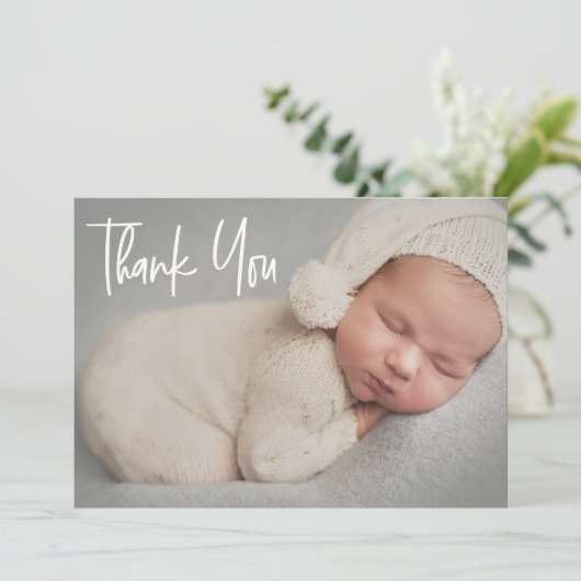Carte De Remerciements Baby Photo Modern Handlettering script Birth (Debout devant)