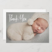 Carte De Remerciements Baby Photo Modern Handlettering script Birth (Devant / Derrière)