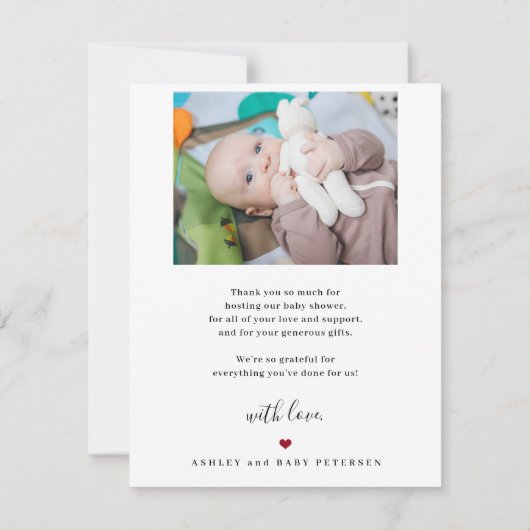 Carte De Remerciements Baby shower 2 photos script simple moderne (Dos)