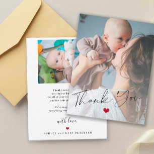 Carte De Remerciements Baby shower 2 photos script simple moderne