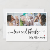 Carte De Remerciements Baby shower 3 photo collage élégant script (Devant)