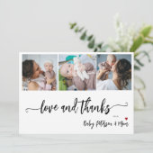 Carte De Remerciements Baby shower 3 photo collage élégant script (Debout devant)