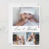 Carte De Remerciements Baby shower 3 photo collage love and thanks script (Devant)