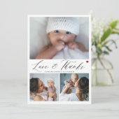 Carte De Remerciements Baby shower 3 photo collage love and thanks script (Debout devant)