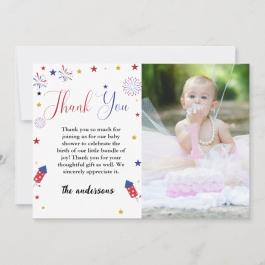 carte de remerciements Baby shower 4 juillet (Devant)