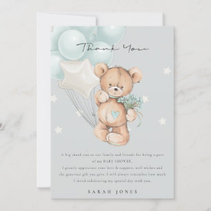 Carte De Remerciements Baby shower à ballon d'attente gris bleu ours