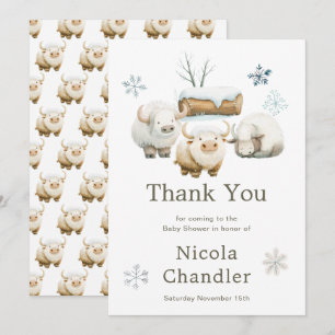 Carte De Remerciements Baby shower à la vache arctique d'hiver