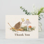 Carte De Remerciements Baby shower à papillon de champignons de Hérisson (Debout devant)