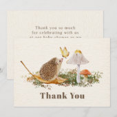 Carte De Remerciements Baby shower à papillon de champignons de Hérisson (Devant / Derrière)