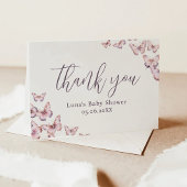 Carte De Remerciements Baby shower à papillon mou et rose plié