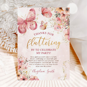 Carte De Remerciements Baby shower à papillon rose boho