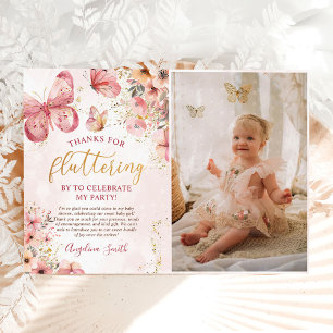 Carte De Remerciements Baby shower à papillon rose Boho Floral Photo